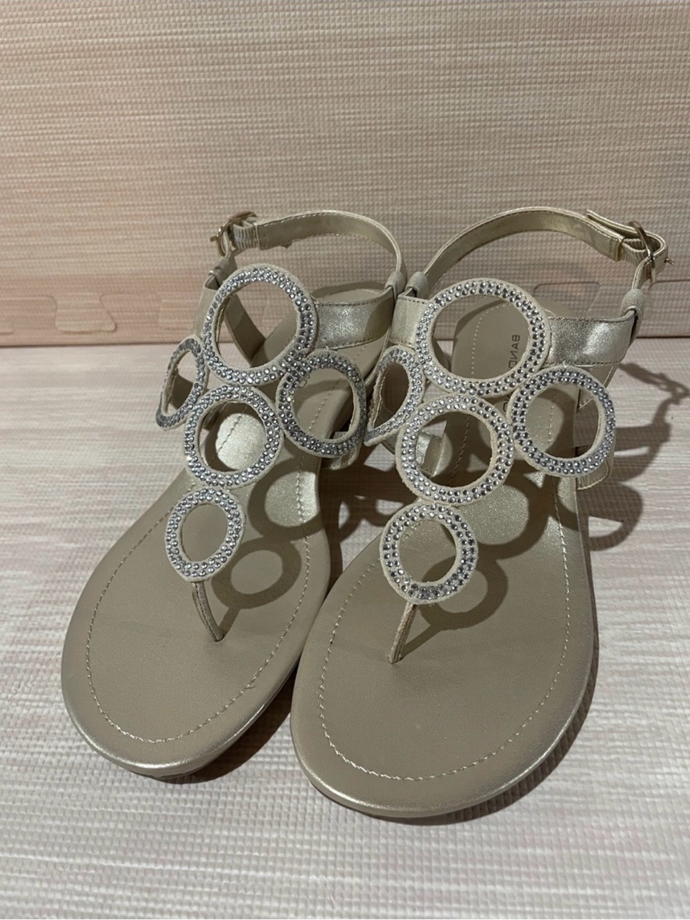 Bandolino Champagne Rhinestone Circle T-Strap Sandals